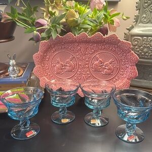 Set of 4 Fostoria Jamestown Blue Champagne/Sherbet Glasses